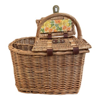 Vintage Wicker Wine & Cheese Basket- Lined For Sale