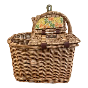 Vintage Wicker Wine & Cheese Basket- Lined