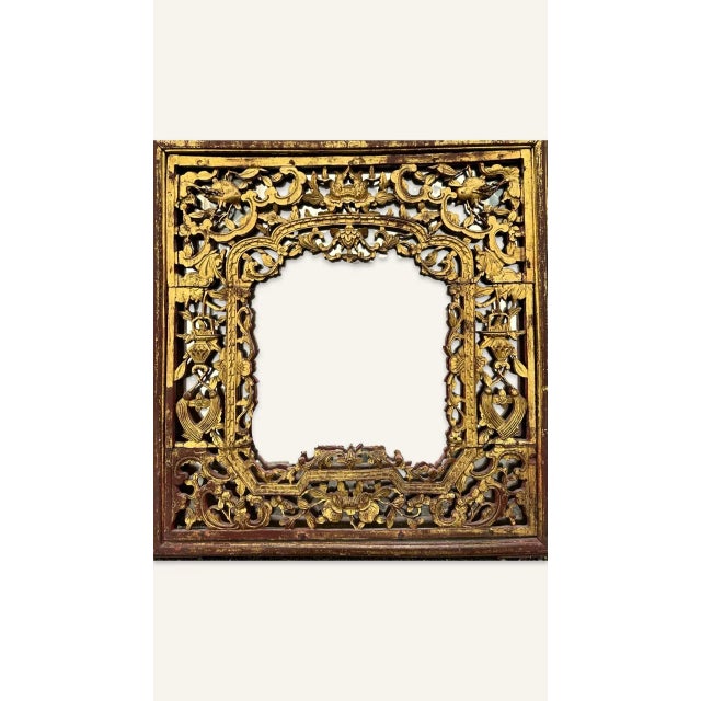 Early 20th Century Pair of Early 20th Century Red Lacquered Gilded Chinese Screens Converted to Mirrors For Sale - Image 5 of 12