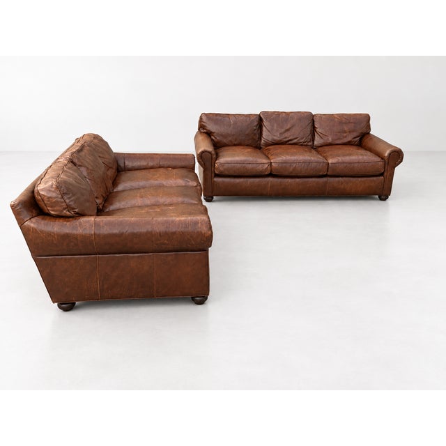 Vintage Cognac Leather 3-Seater Sofas, Pair For Sale - Image 14 of 17