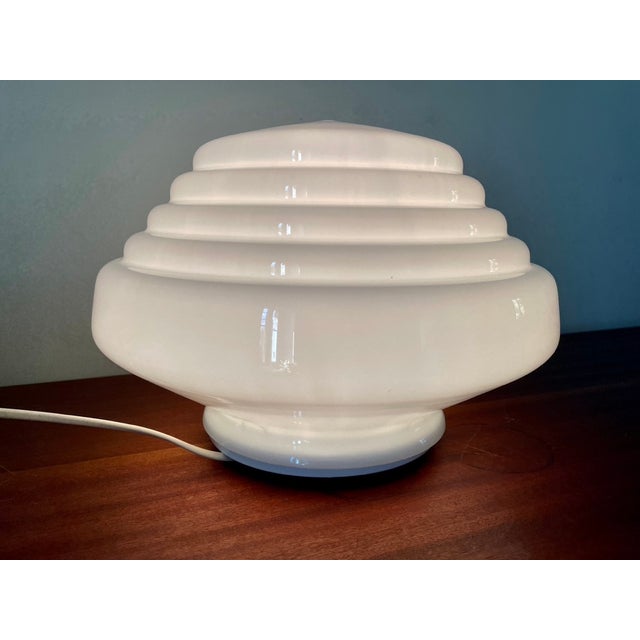 1980s table lamp Opaque white glass globe and round white metal base E27 bulb In very good vintage condition (see photos)...