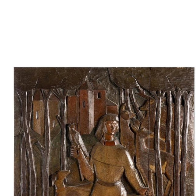 Furniture - Pair of wall panels - 19th century. from the 19th century; carved wood with polychrome; depicting hunting...