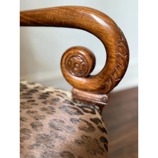 Mid 20th Century Empire Style Leopard Print Animal Hide Carved Wood Arm Chair For Sale - Image 10 of 13