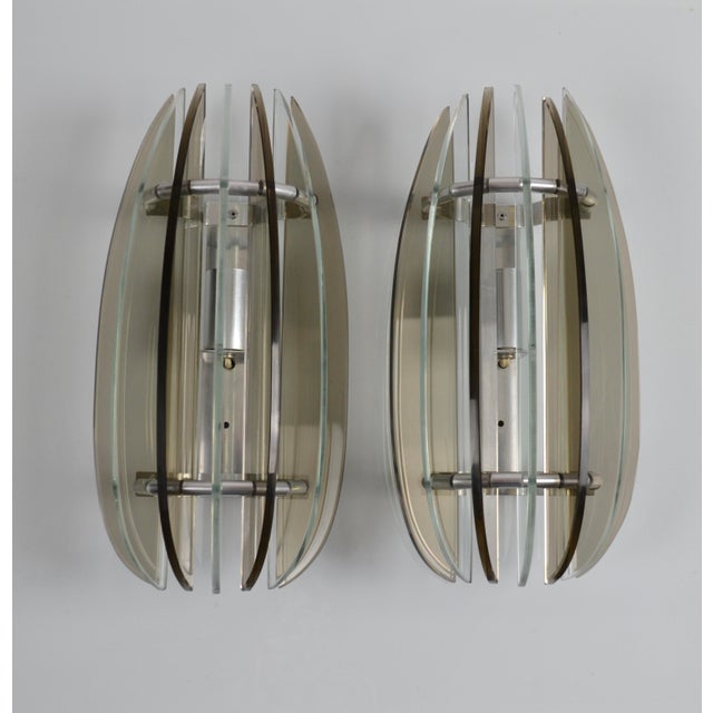 Italian Veca Smoked and Clear Glass Sconces from Veca, 1970s, Set of 2 For Sale - Image 18 of 18