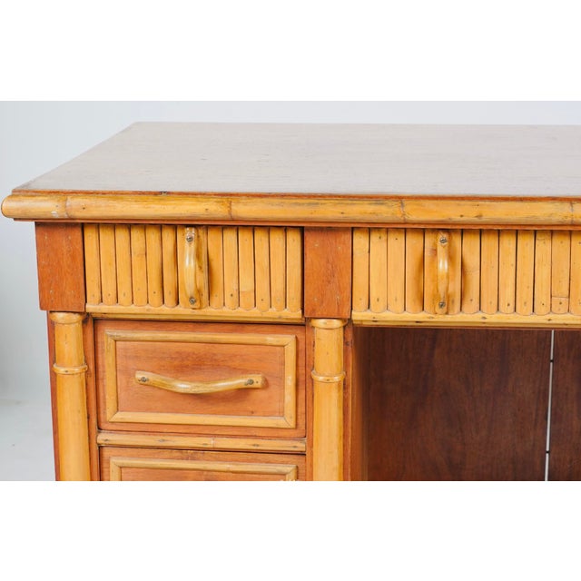 Traditional Late 19th Century Aesthetic Movement Style Faux Bamboo Nine-Drawer Double Pedestal Desk For Sale - Image 3 of 9