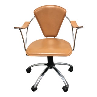 Italian Cognac Colored Leather Office Chair For Sale