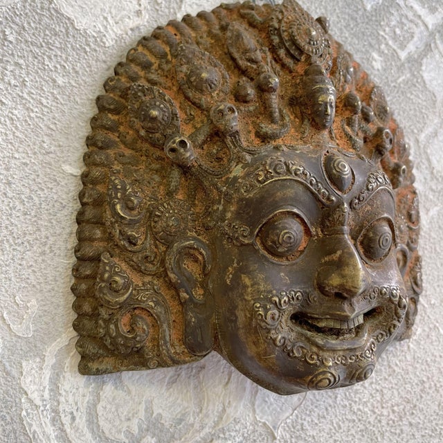 Mahakal Ritual Mask Depicting Bhairara a Deity of Tibetan Buddhism in Bronze, 1800s For Sale - Image 6 of 9