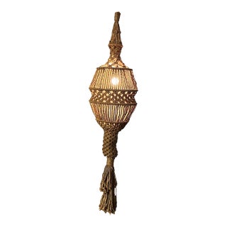 Monumental 63” Vintage Boho Macramé Swag Lamp Pendant Light Swag For Sale