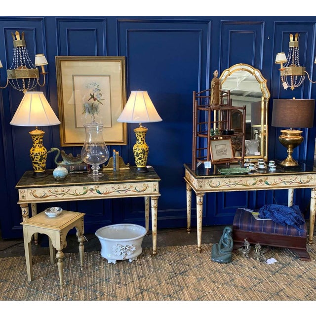 mosaic-marble tops, molded frieze, tapered legs, turned feet Provenance: Neal Auction, July 8, 2017, lot 133; Katie Koch...