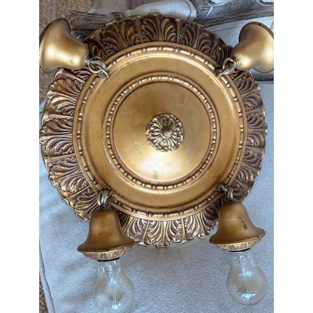 Brandt Lighting Gold Gilt Four-Light Pan Ceiling Mount Light 1910 For Sale In Seattle - Image 6 of 9