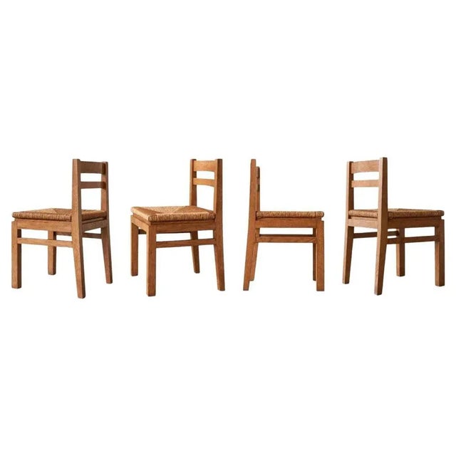 Vintage Belgian Dining Chairs in Oak and Straw, 1940s, Set of 4 For Sale - Image 12 of 12