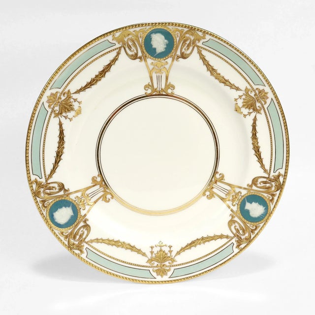 Ceramic Set of 8 Mintons Porcelain Thickly Gilt Pâte-Sur-Pâte Luncheon Plates by Albion Birks For Sale - Image 7 of 18