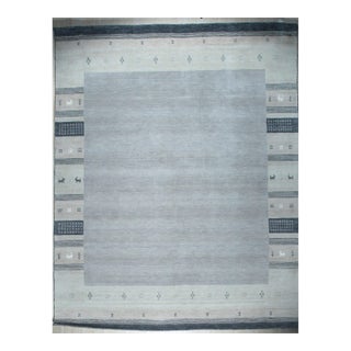 8x10 Handloomed Gray Gabbeh Tribal Geometric Modern Hand Loomed Wool Carpet Rug For Sale