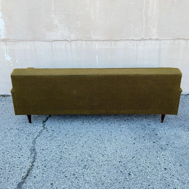 Vintage Mid Century Modern Greenish Brown Tufted 82" Sofa Couch W/ Walnut Legs For Sale - Image 18 of 18