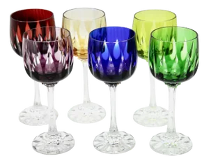 Cut to Clear Crystal Stem Glasses with Colored Overlay from Lausitzer, Set of 6