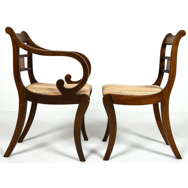 Traditional Early 20th Century Set 8 Fine Regency Dining Chairs W Brass Inlay & Saber Front Legs For Sale - Image 3 of 11