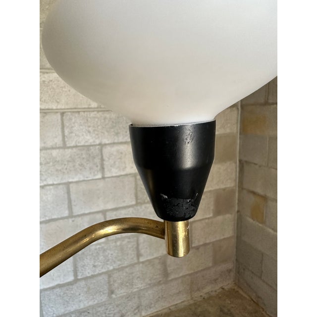 1950s Brass, Metal, and Opaline Glass Hanging Ceiling Light, Sweden For Sale - Image 9 of 10