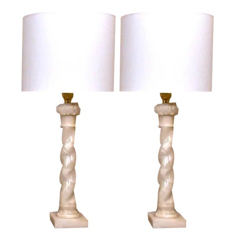 Large Swedish White Alabaster Table Lamps by Nordic Company, from Nordiska Kompaniet, Set of 2 For Sale