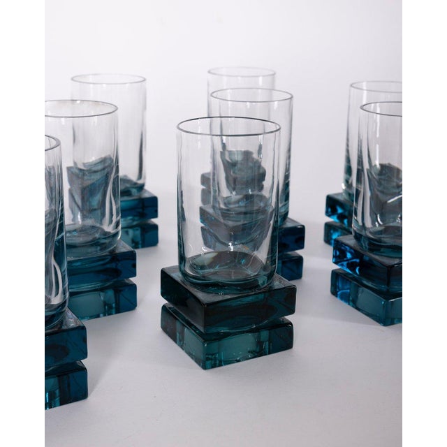 Vintage Italian Blue Crystal Glasses, 1970s, Set of 11 For Sale - Image 9 of 10