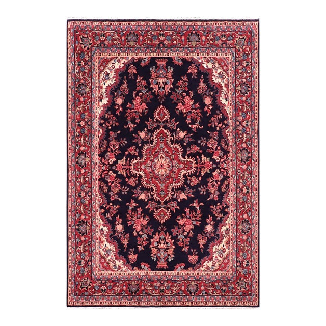 Shabby Chic Persian Tabriz Blue/Red Wool Rug - 7'1'' X 9'10'' For Sale