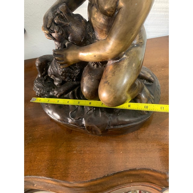 Vintage Bronze Style Sculpture of Child Bathing Dog Figurine – Classical European Style Statue For Sale - Image 10 of 12