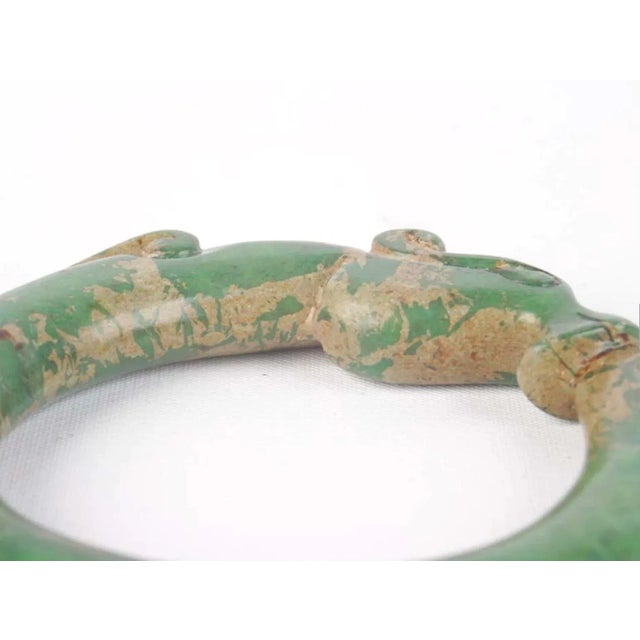Chinese 19th Century Archaic Chinese Green Jade Hand Carved Dragon Bracelet or Decorative Object to Display For Sale - Image 3 of 6