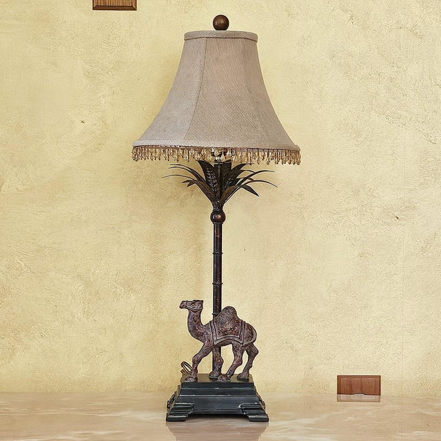 Camel Berman Camel Table Lamp With Palm Motif Stem, Bronze-Tone Desert Safari Accent Lamp, 29"h For Sale - Image 8 of 18