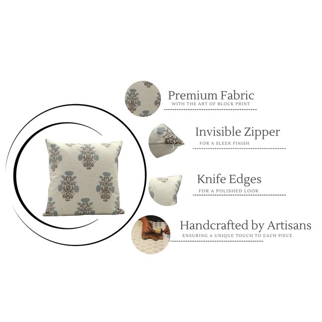 Not Yet Made - Made To Order Fabdivine Decorative Block Print Cushion Cover 26x26 Inch Pure Linen-Swadesh For Sale - Image 5 of 5