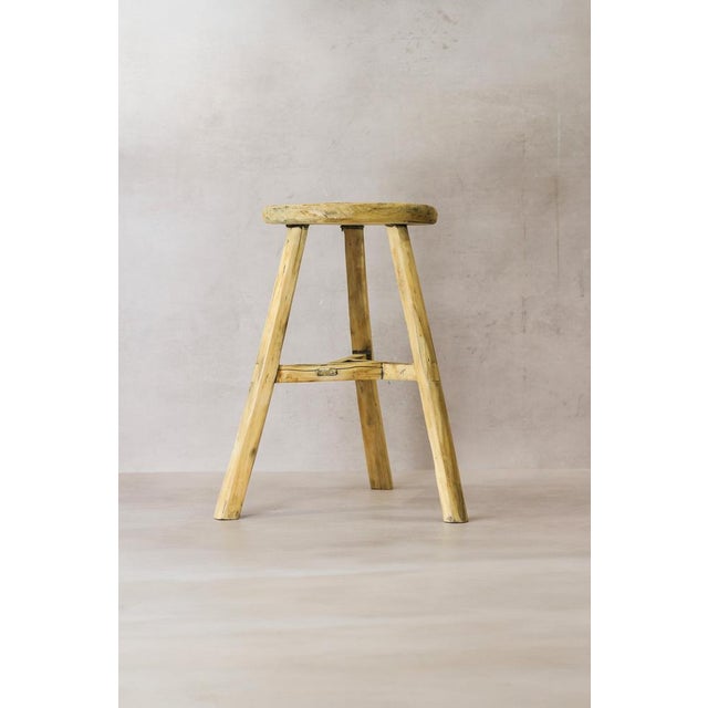 Vintage Rustic Elm Wood Stool For Sale - Image 5 of 5