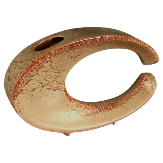 Organic Shaped Italian Brown/Beige Ceramic Vase Bertoncello, 1950s For Sale