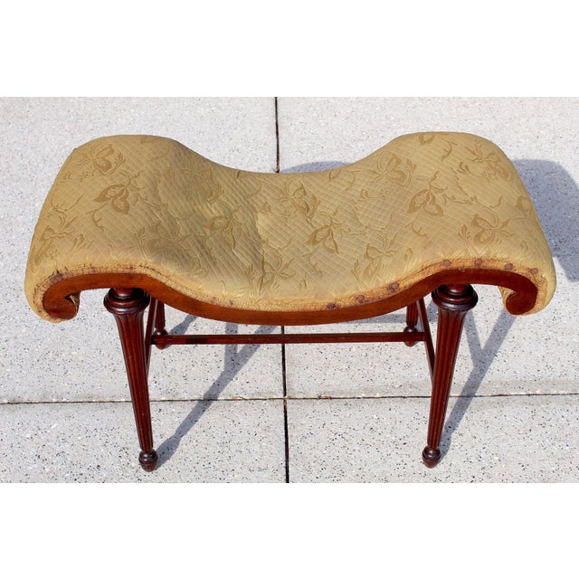 Antique French Louis XIV Style Armchair & Ottoman Set - Mid 19th Century Carved Lion Head Throne Chair With Original Yellow Upholstery For Sale - Image 14 of 18