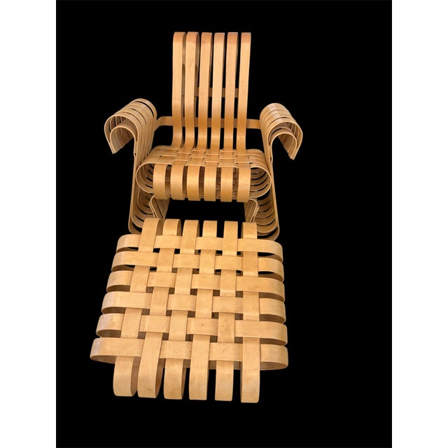 Vintage 1993 Frank Gehry for Knoll Power Play Woven Lounge Chair and Ottoman For Sale - Image 17 of 18
