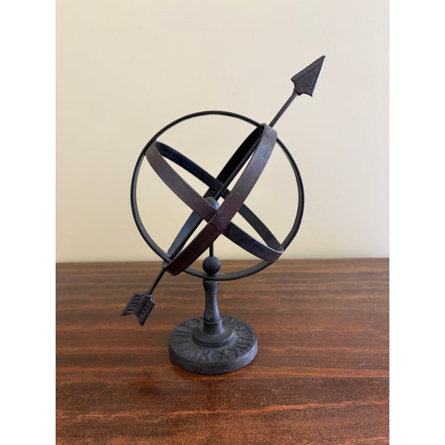 Late 20th Century Pair of Black Iron Armillary Globe Sculptures – Traditional Landscape & Garden Decor For Sale - Image 12 of 13