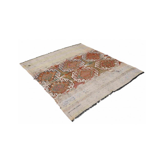 Handwoven vintage embroidered kilim rug from Marash region of Turkey. Approximately 50-60 years old. In good condition....