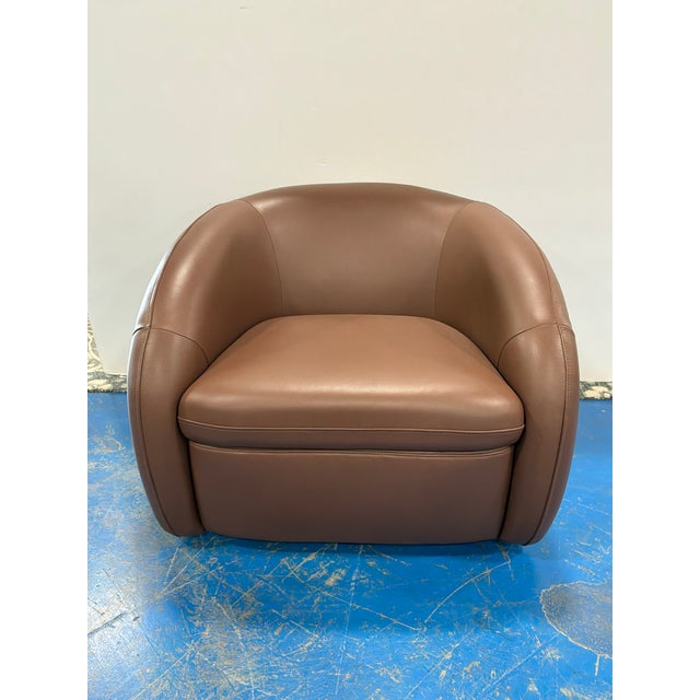Modern Modern Brown Leather Swivel Chair For Sale - Image 3 of 6