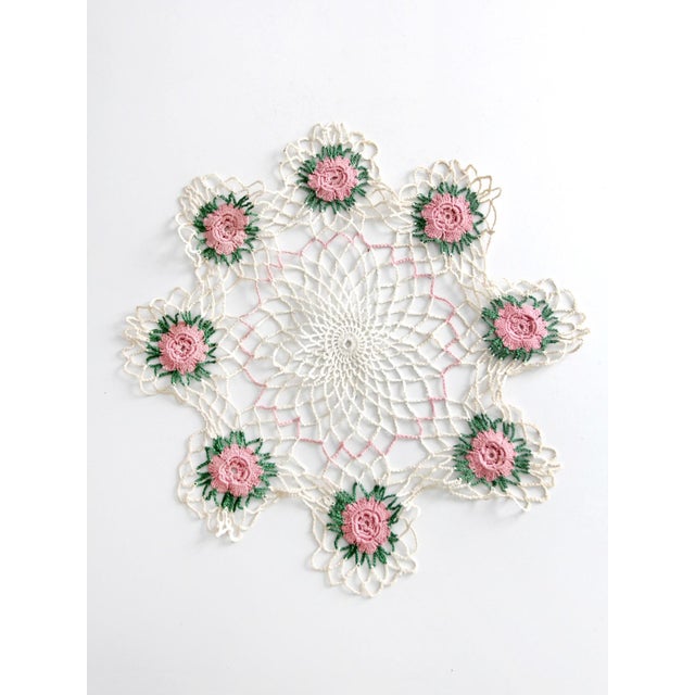 Vintage Hand Crocheted Floral Doily For Sale - Image 10 of 10