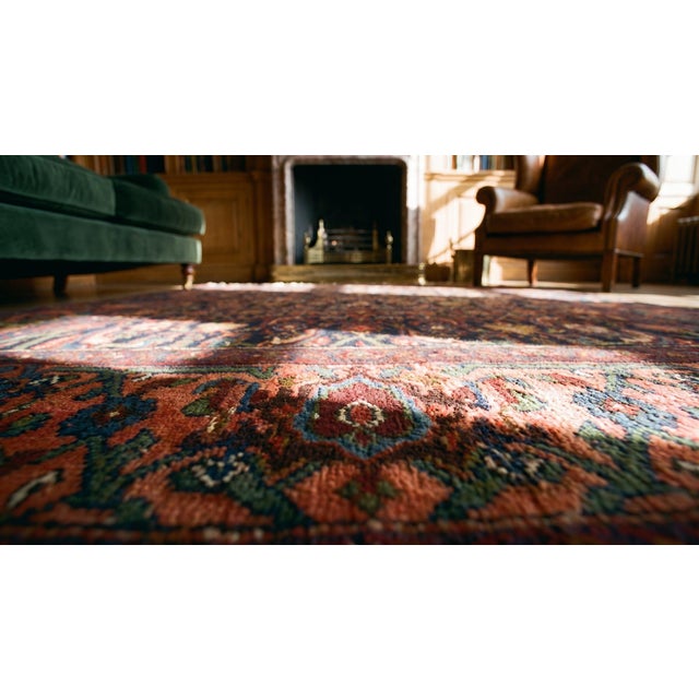 Textile 1920s Blue Navy Herati Antique W. Persian Bijar Rug 4' X 5'3" Handknotted Wool Carpet For Sale - Image 7 of 8