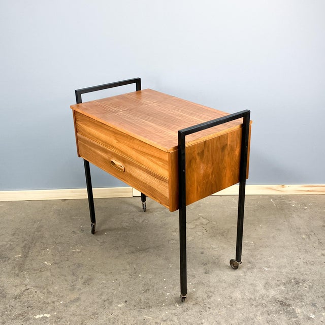 Mid-Century Modern Rolling Sewing Box in Walnut on Tubular Steel Legs, 1960s For Sale - Image 6 of 10
