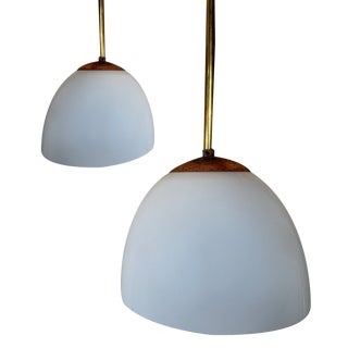 Art Deco Monastery/School Pendant Lamp in Opaline and Brass For Sale