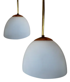 Art Deco Monastery/School Pendant Lamp in Opaline and Brass