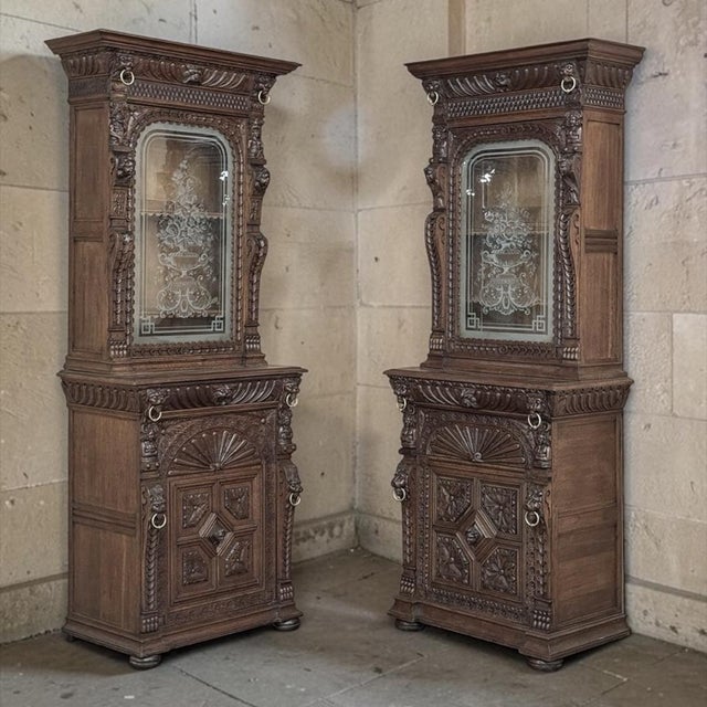 Pair 19th Century Flemish Bookcases with Etched Glass will make a perfectly symmetrical style statement for your favorite...