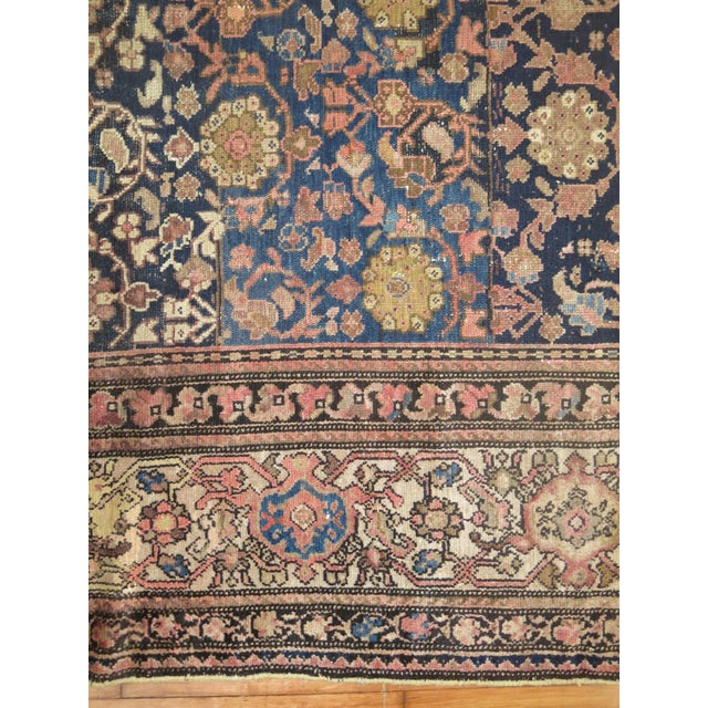 Gothic Square Size Antique Early 20th Century Blue Beige Dusty Rose Persian Malayer Rug For Sale - Image 3 of 6