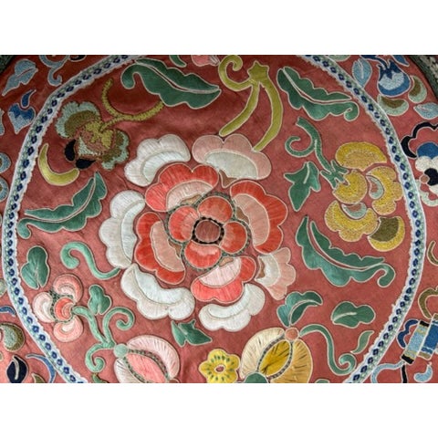 This embroidered circular panel is very fine work with many intricate designs and stitches. It appears to have a blind...