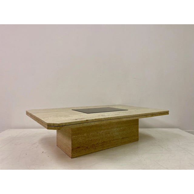 Metal Travertine and Brass Coffee Table, 1970s For Sale - Image 7 of 12
