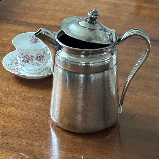 Mid-Century Modern Vintage 1940s Sheraton Hotel Silver Plate Coffee Pot 64oz Prop For Sale - Image 3 of 9