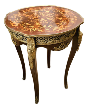 Louis XV Accent Table – Marquetry Top With Bronze Ormolu Mounts