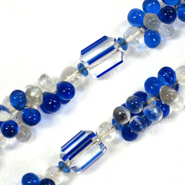 Vintage Art Deco Sapphire Optical Glass Necklace 1930s For Sale - Image 9 of 10