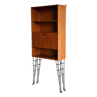 1960s Danish Mid-Century Modern Teak Bar Cabinet With Drop-Down Desk For Sale
