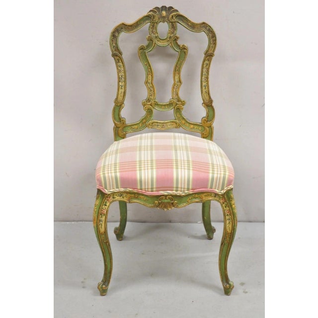 Antique Italian Venetian Green Floral Hand Painted Dining Side Chairs - Set of 4 For Sale - Image 12 of 12