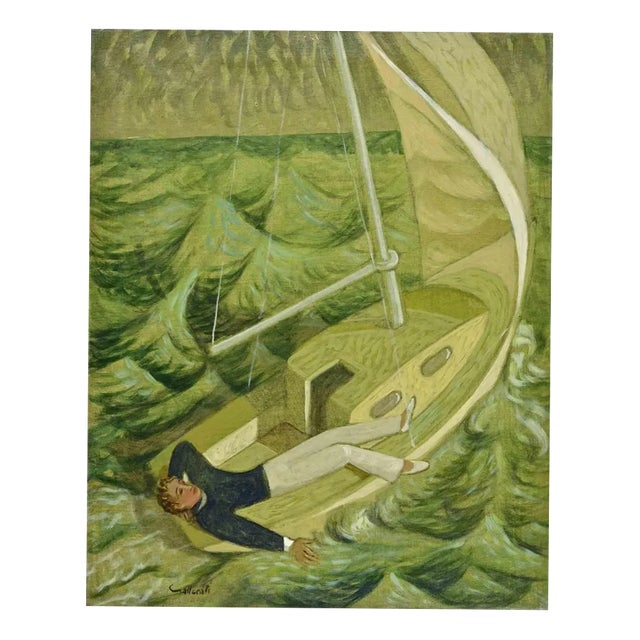 Alberto Gallerati, Being Rocked by the Waves of the Sea, Oil on Canvas, 1970s For Sale